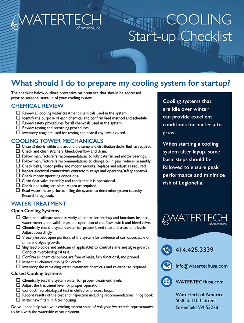 Cooling System Startup Checklist Watertech of America, Inc. serving